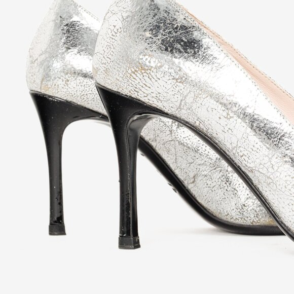 Miu Miu Silver Specchio Crackle Foil Metallic Heels - Picture 8 of 9